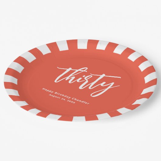 Eenvoudig vet Sinaasappel en wit 30e verjaardagsfe Papieren Bordje (Gekanteld)