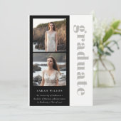 Eenvoudig vet zwart & wit 2 foto Afstuderen Aankondiging (Staand voorkant)