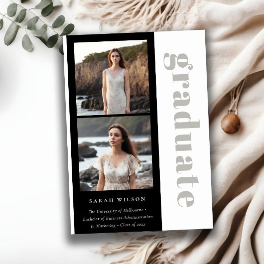 Eenvoudig vet zwart & wit 2 foto Afstuderen Aankondiging