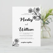 Eenvoudig vet zwart wit typografie bloemenbruiloft kaart (Staand voorkant)