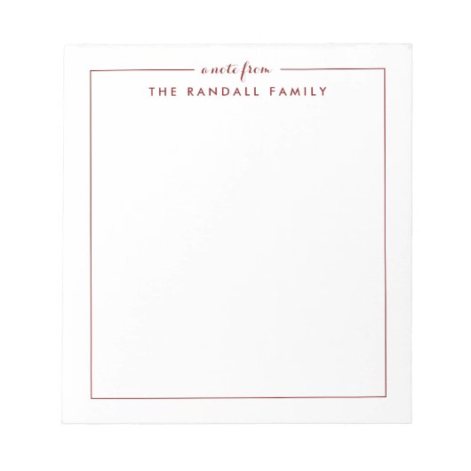 Eenvoudig vierkant baksteen rood gepersonaliseerd  notitieblok (Voorkant)