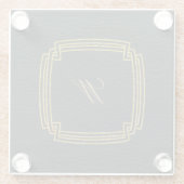 Eenvoudig vierkant monogram op donker leder glazen onderzetter (Achterkant)