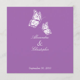 Eenvoudig Violet Butterflies Wedding Announding Kaart