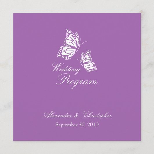Eenvoudig Violet Butterflies Wedding Programme Programmakaart (Voorkant)