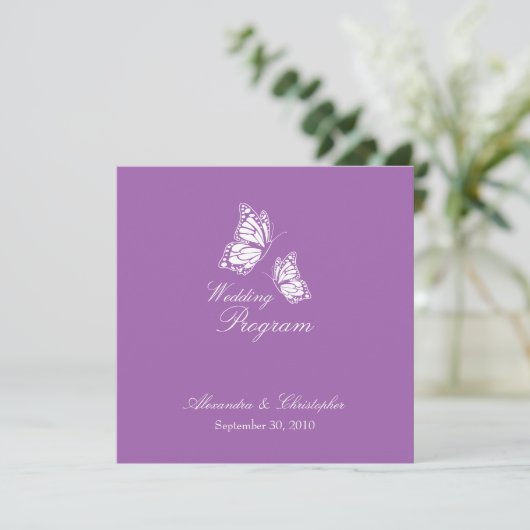 Eenvoudig Violet Butterflies Wedding Programme Programmakaart (Staand voorkant)