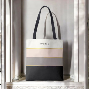 Eenvoudig virtueel Stripes-patroon met Jouw naam Tote Bag