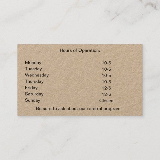 eenvoudig Visitekaartje (Achterkant)