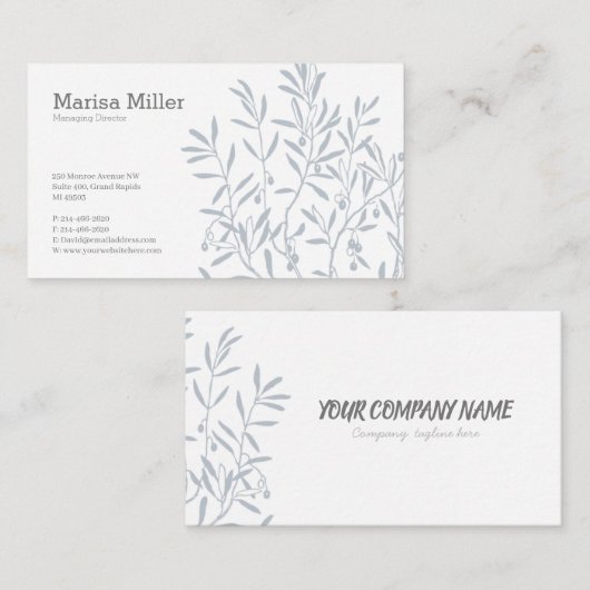 Eenvoudig visitekaartje met boomtak, bladeren, oli (Voorkant / Achterkant)