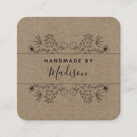 Eenvoudig Visitekaartje met Floral Kraft Handmade (Voorkant)