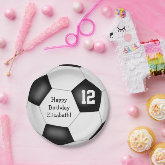 Eenvoudig voetbal meisjes jongens verjaardagsfeest papieren bordje (Feest)