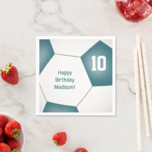 Eenvoudig voetbal Meisjes Verjaardag blauwgroen Servet