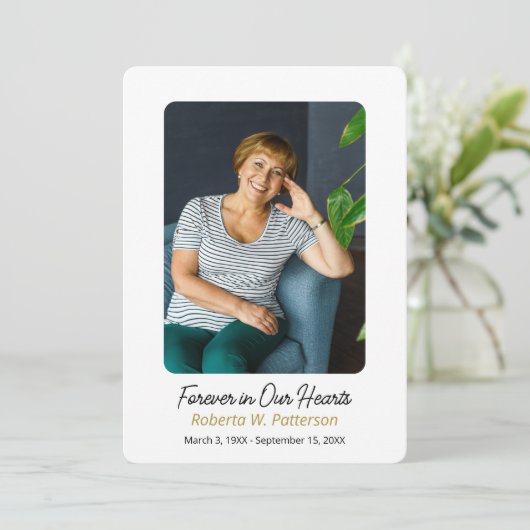 Eenvoudig voor altijd in ons hart Foto Begrafenis Bedankkaart (Staand voorkant)