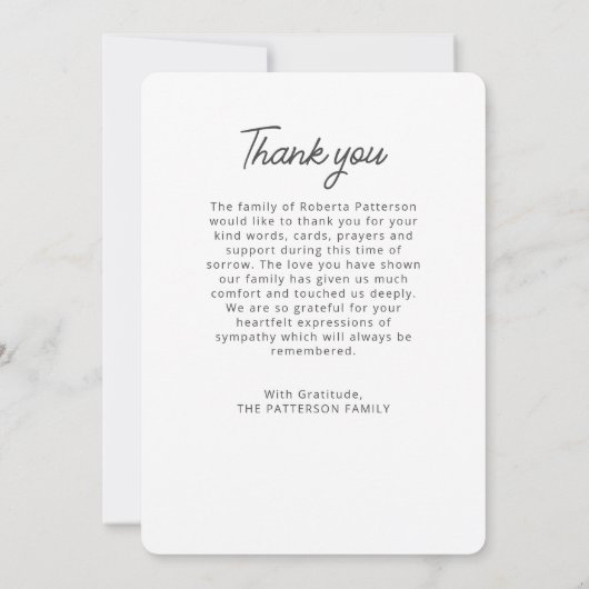 Eenvoudig voor altijd in ons hart Foto Begrafenis Bedankkaart (Achterkant)