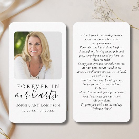 Eenvoudig voor altijd in ons hart Foto begrafenis  Visitekaartje