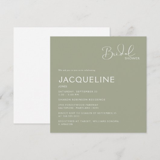 Eenvoudig Vrijgezellenfeest II Sage Square Kaart (Voorkant / Achterkant)