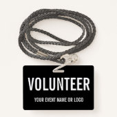 Eenvoudig vrijwilligerswerk zwart wit evenement badge (Achterkant met draagriem)