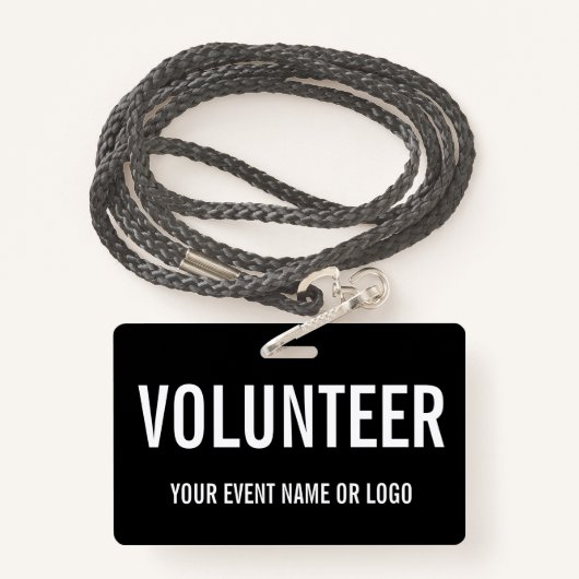 Eenvoudig vrijwilligerswerk zwart wit evenement badge (Achterkant met draagriem)
