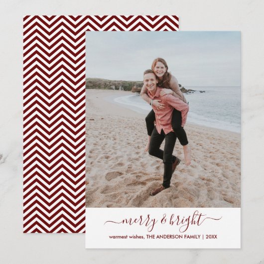 Eenvoudig vrolijk helder kerstscript Foto rood Feestdagenkaart (Voorkant / Achterkant)