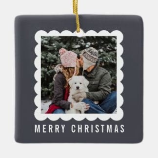 Eenvoudig vrolijk kerstfeest 1 foto vakantie keramisch ornament