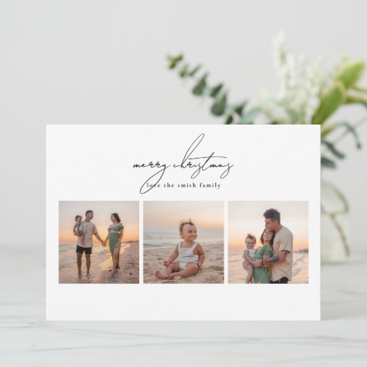 Eenvoudig vrolijk kerstfeest | 6 fotocollage geluk feestdagenkaart (Staand voorkant)