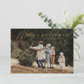 Eenvoudig vrolijk kerstscript 3 foto feestdagenkaart (Staand voorkant)