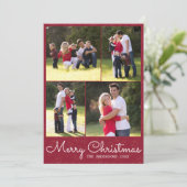 Eenvoudig vrolijk kerstscript 4 fotocollage feestdagenkaart (Staand voorkant)
