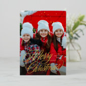 Eenvoudig vrolijk kerstscript twee foto's folie feestdagenkaart (Staand Voorkant)