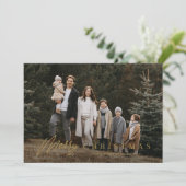 Eenvoudig vrolijk script 3 foto kerst feestdagenkaart (Staand voorkant)