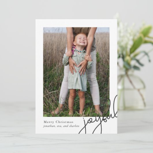 Eenvoudig vrolijk script Elegante fotocollage Feestdagenkaart (Staand voorkant)