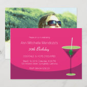 Eenvoudig vrouwelijk chique roze cocktailparty kaart (Voorkant / Achterkant)