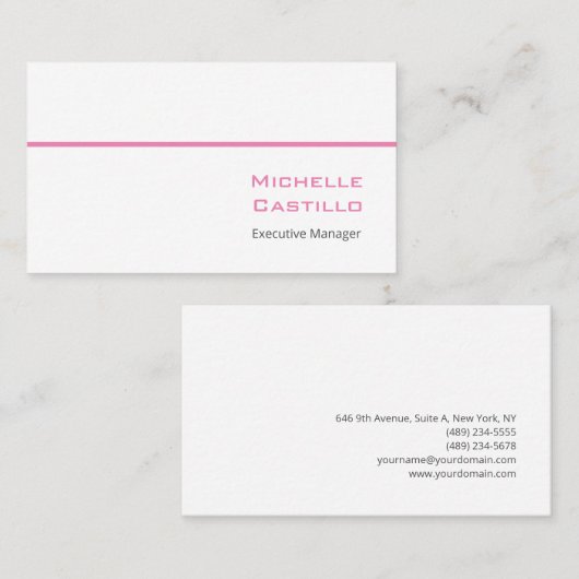 Eenvoudig Vrouwelijk Minimalistisch Roze Wit Visitekaartje (Voorkant / Achterkant)
