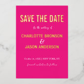 Eenvoudig, warm roze, bespaar de datum goud folie uitnodiging (Voorkant)