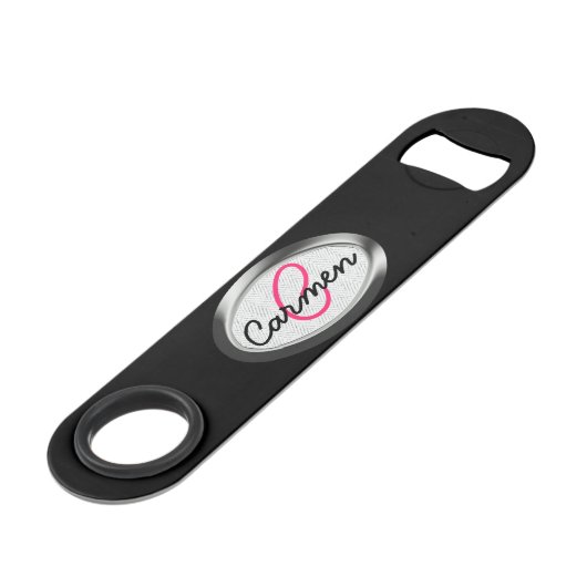 Eenvoudig warm roze en metallisch monogram speed flessenopener (Voorkant Gekanteld)