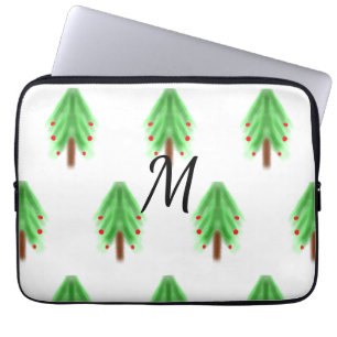 Eenvoudig watercolor Kerstpatroon met monogram Laptop Sleeve