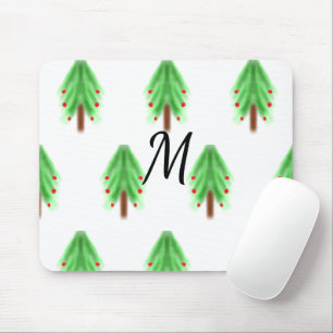 Eenvoudig watercolor Kerstpatroon met monogram Muismat
