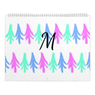 Eenvoudig watercolor Kerstpatroon met monogram T Kalender