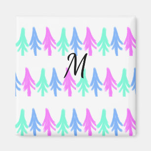 Eenvoudig watercolor Kerstpatroon met monogram T Magneet