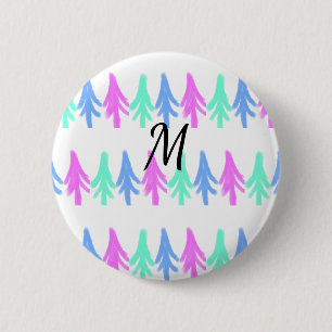 Eenvoudig watercolor Kerstpatroon met monogram T Ronde Button 5,7 Cm
