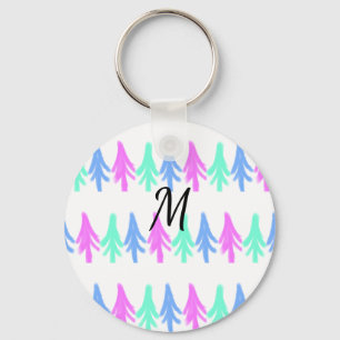 Eenvoudig watercolor Kerstpatroon met monogram T Sleutelhanger