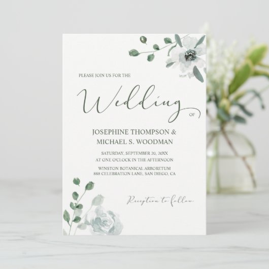 Eenvoudig Waterverf Botanical Green Wedding Script Kaart (Staand voorkant)
