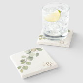 Eenvoudig Waterverf Eucalyptus Monogram Stenen Onderzetter (Zijkant)