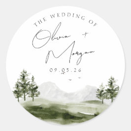 Eenvoudig Waterverf-gebergte wweddenschap Ronde Sticker