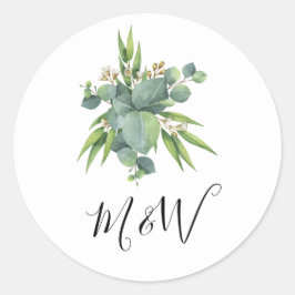 Eenvoudig waterverf groen monogram ronde sticker