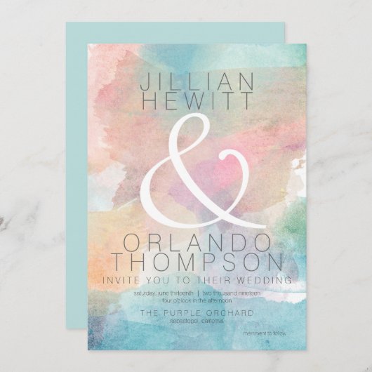 Eenvoudig Waterverf huwelijksuitnodiging 2 Kaart (Voorkant / Achterkant)