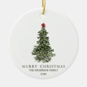 Eenvoudig Waterverf kerstboomfotojaar Keramisch Ornament (Voorkant)