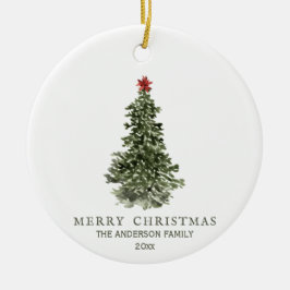 Eenvoudig Waterverf kerstboomfotojaar Keramisch Ornament