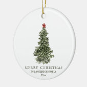 Eenvoudig Waterverf kerstboomfotojaar Keramisch Ornament (Links)