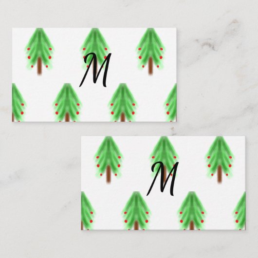 Eenvoudig waterverf kerstpatroon toevoegen monogra informatiekaartje (Voorkant / Achterkant)
