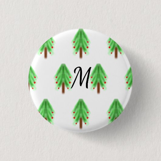 Eenvoudig waterverf kerstpatroon toevoegen monogra ronde button 3,2 cm (Voorkant)