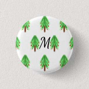 Eenvoudig waterverf kerstpatroon toevoegen monogra ronde button 3,2 cm